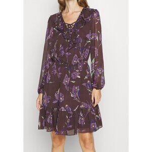 Lauren Ralph Lauren Women Size 16 Long Sleeve Purple Floral Ruffle Trim Hem NEW